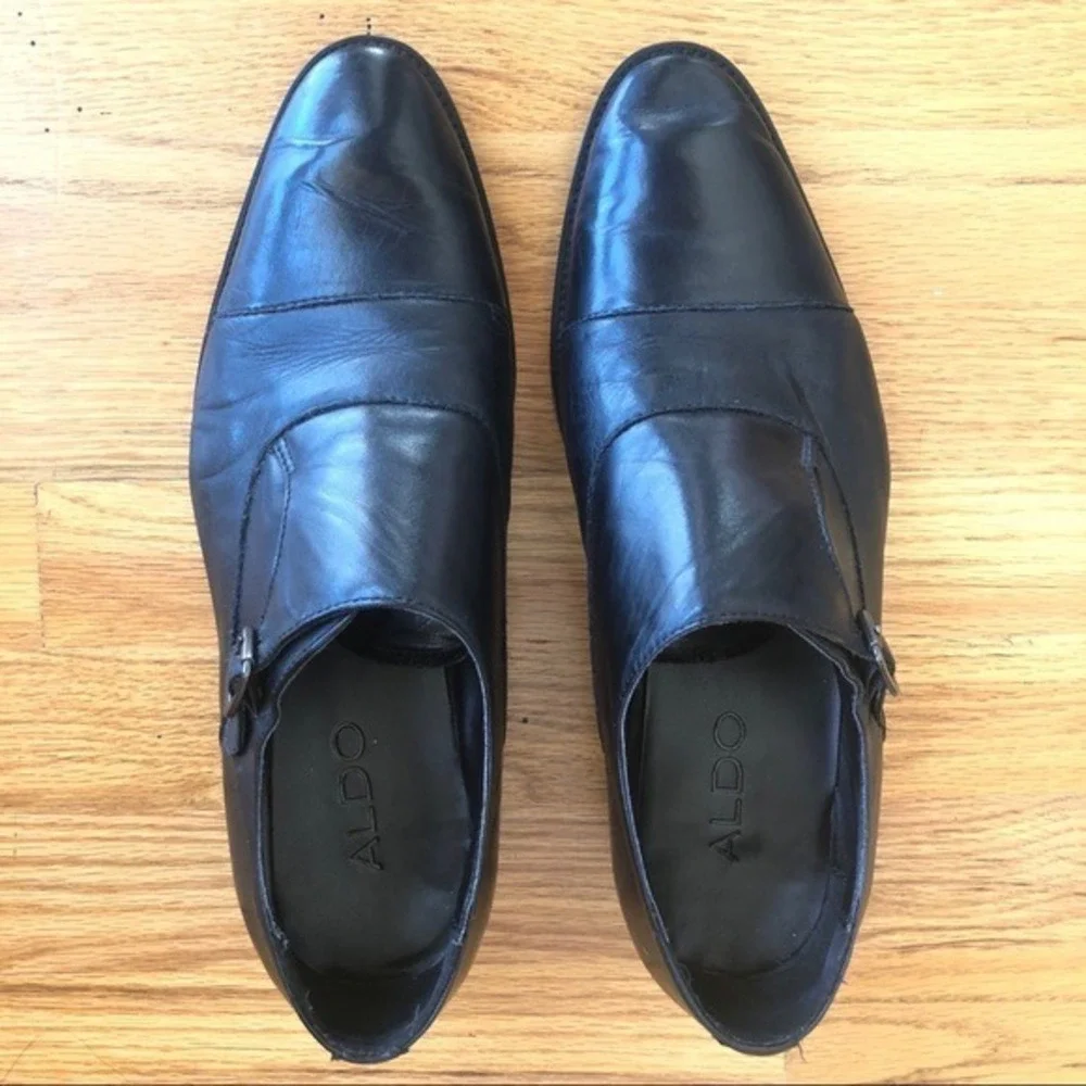 ALDO Monkstrap Black Leather Dress Shoes